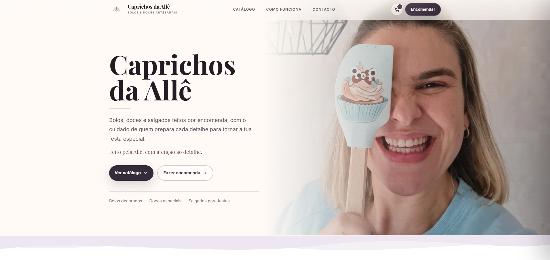 Página inicial do website de Caprichos da Allê